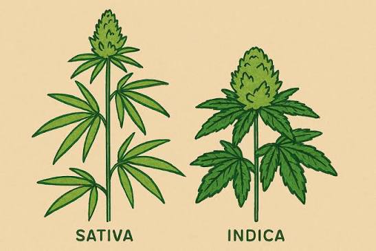Visual comparison of indica, sativa and hybrid cannabis plant structures